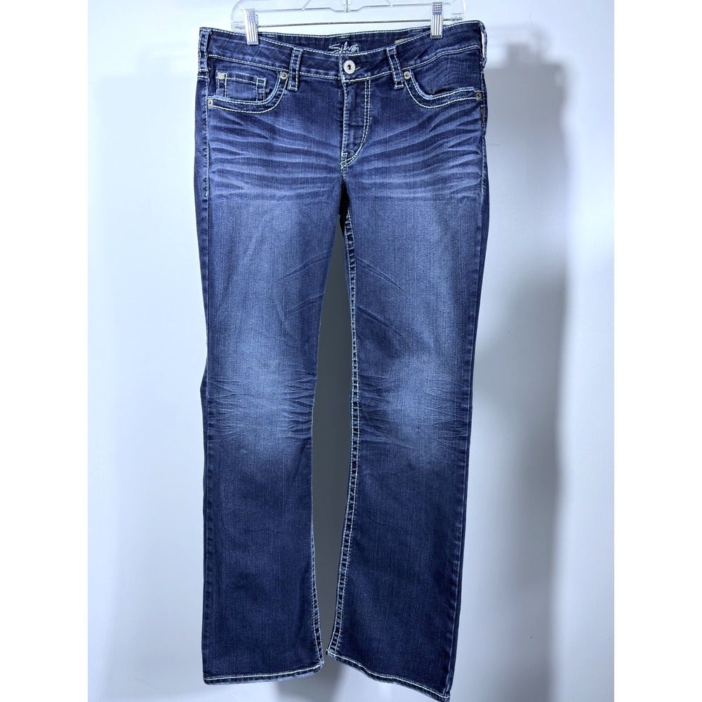 Silver Jeans Aiko Bootcut Womens sz 14 Blue Denim Stretch Thick Stitch 35/32